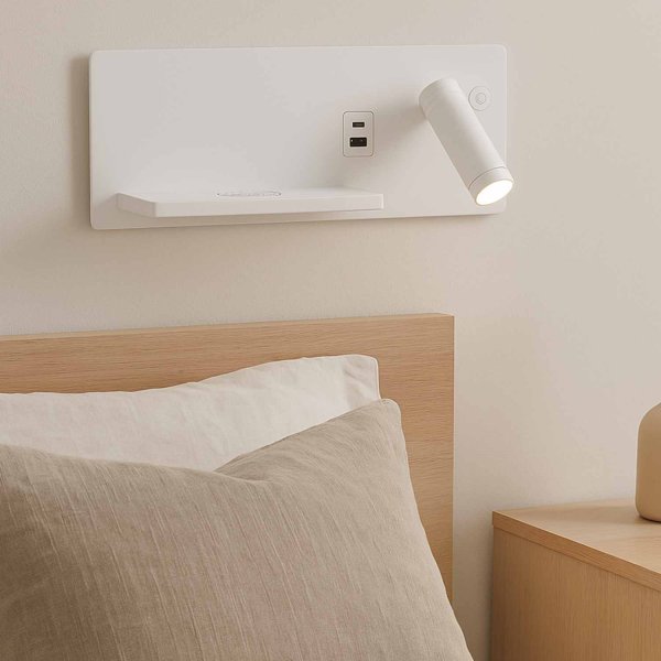 Applique LED Somni blanche 30 cm avec chargement sans fil et USB intégré